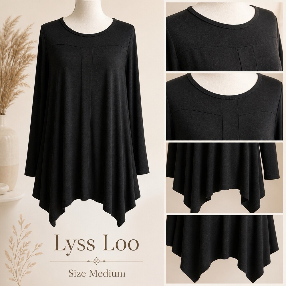 Lyss Loo Women’s Tunic Dress Size Medium Long Sleeve Flowy Handkerchief Hem